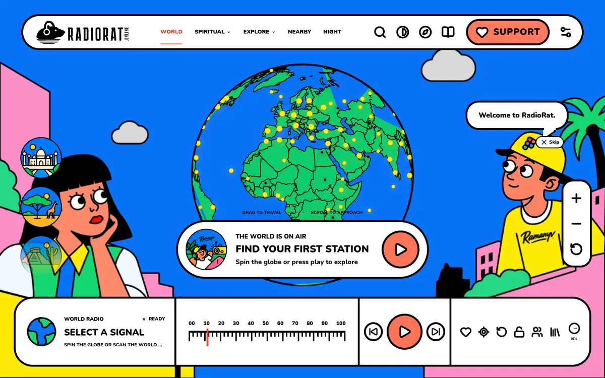 RadioRat screenshot: Listen to live radio stations on a globe