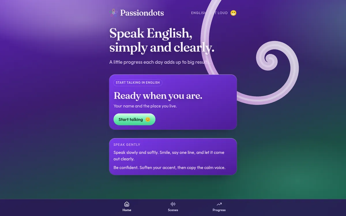 Passiondots screenshot: Practice speaking English in everyday scenes
