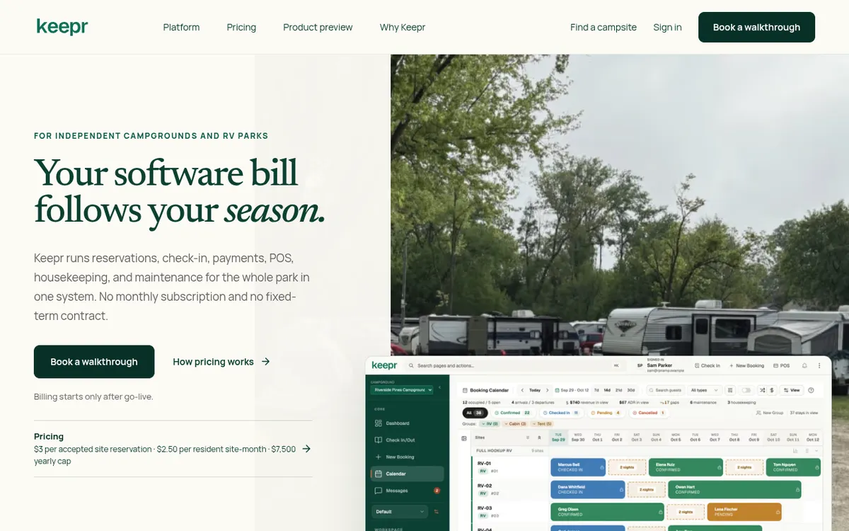 Keepr screenshot: Run a campground on one system