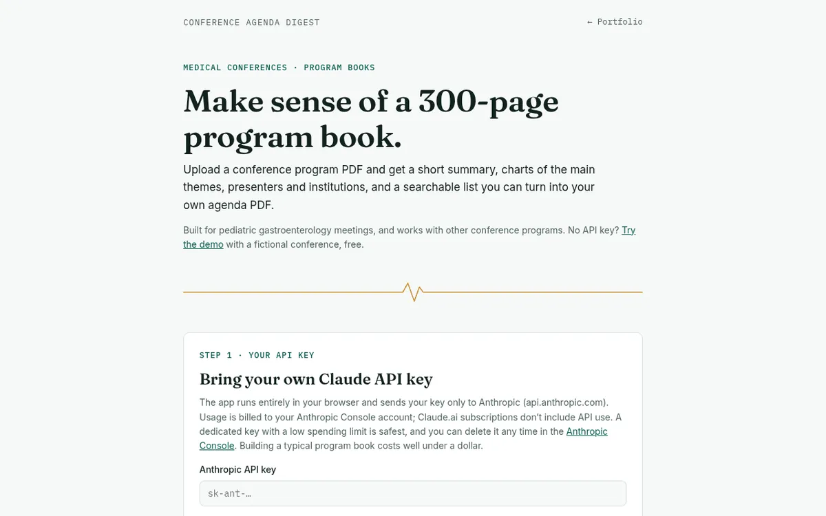 Conference Agenda Digest screenshot: Turn program PDFs into agendas
