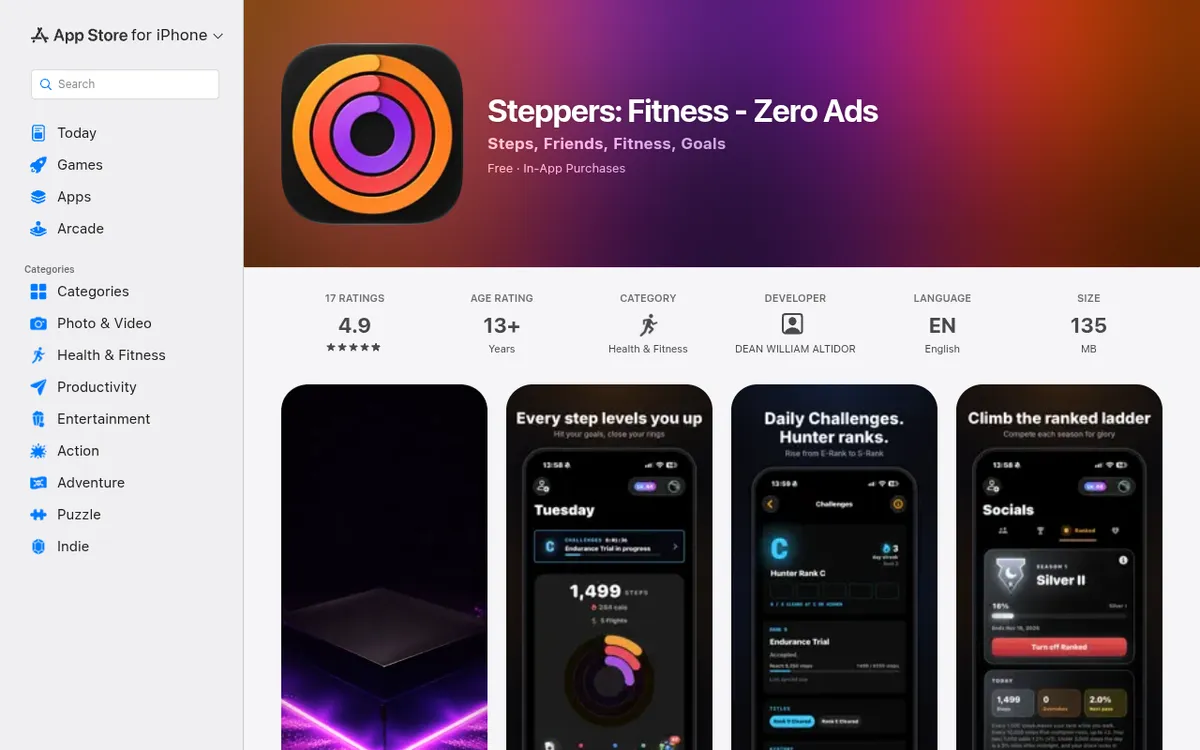 Steppers screenshot: Use a step tracker with friends and ranks